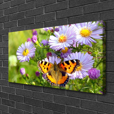 Tableaux sur toile Fleurs papillon nature orange violet jaune vert