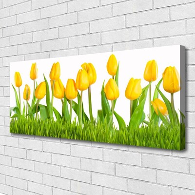 Tableaux sur toile Tulipes floral jaune vert blanc