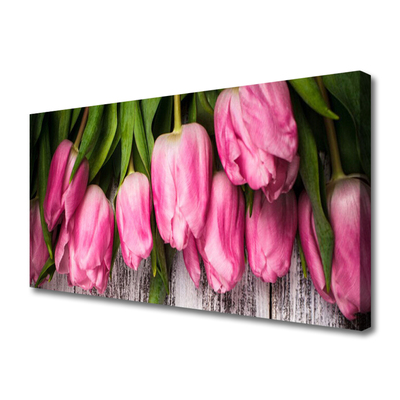 Tableaux sur toile Tulipes floral rose vert