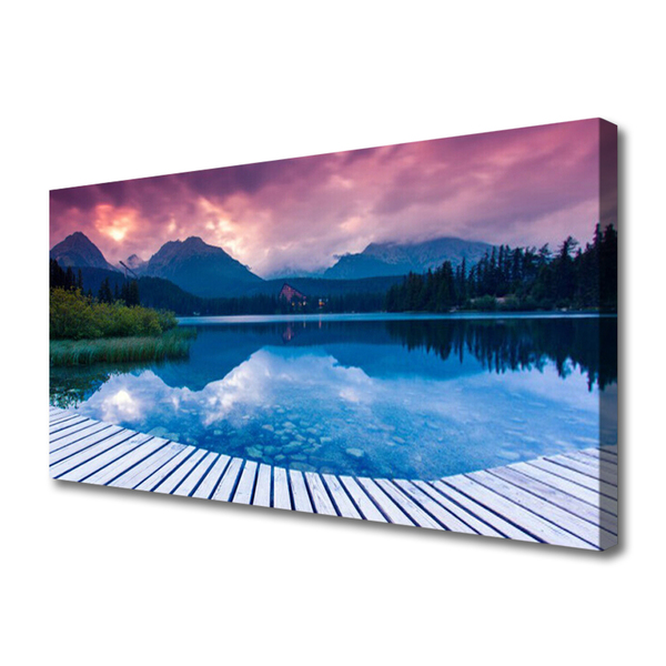 Tableaux sur toile Montagne lac paysage rose bleu vert