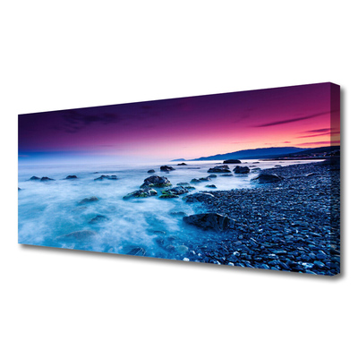 Tableaux sur toile Mer plage paysage violet rose bleu