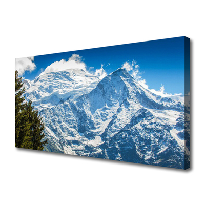 Tableaux sur toile Montagne arbre paysage bleu blanc vert
