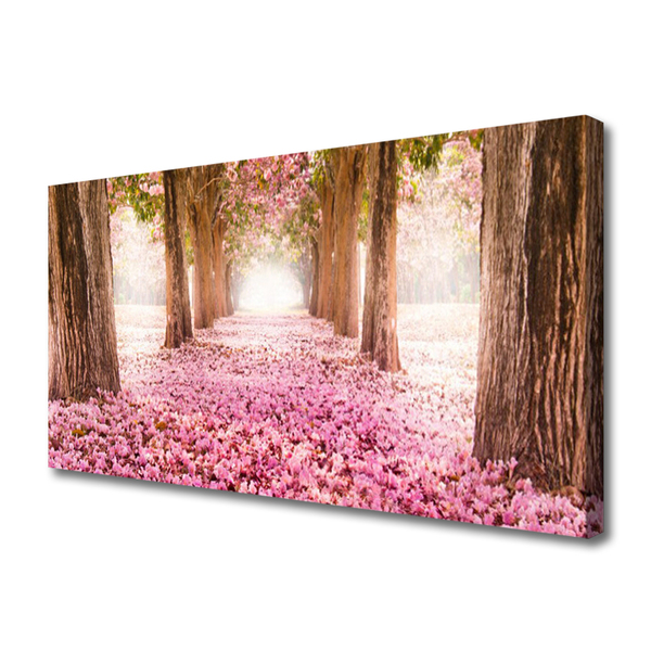 Tableaux sur toile Chemin troncs d'arbres nature brun rose