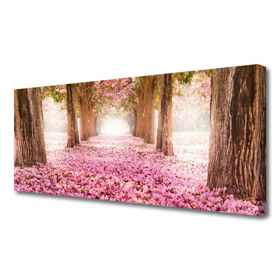Tableaux sur toile Chemin troncs d'arbres nature brun rose