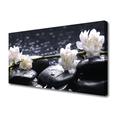 Tableaux sur toile Fleurs pierres floral blanc noir