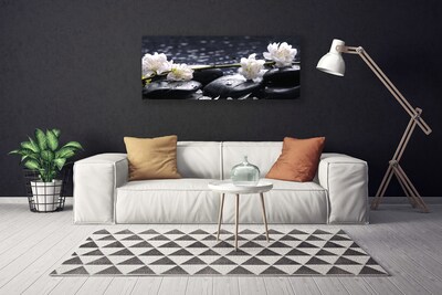 Tableaux sur toile Fleurs pierres floral blanc noir