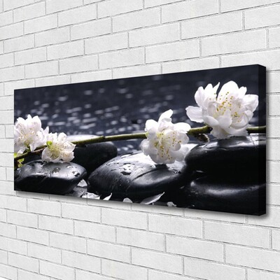 Tableaux sur toile Fleurs pierres floral blanc noir