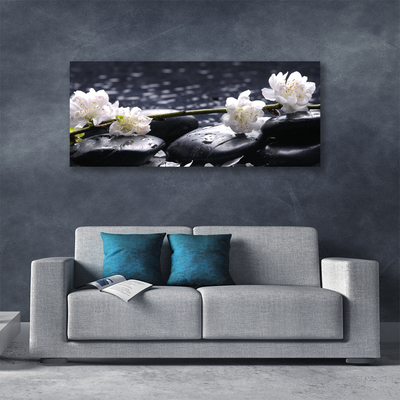 Tableaux sur toile Fleurs pierres floral blanc noir