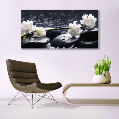 Tableaux sur toile Fleurs pierres floral blanc noir