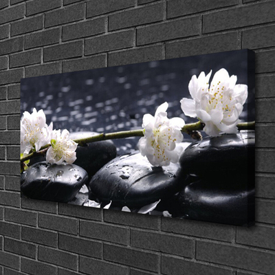 Tableaux sur toile Fleurs pierres floral blanc noir