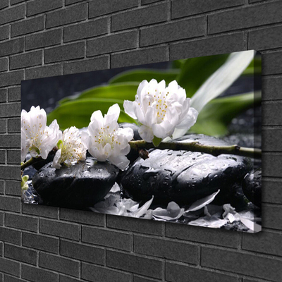 Tableaux sur toile Fleurs pierres floral blanc noir
