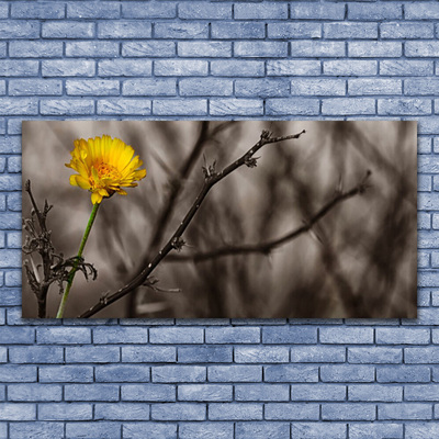 Tableaux sur toile Branche fleur floral gris jaune