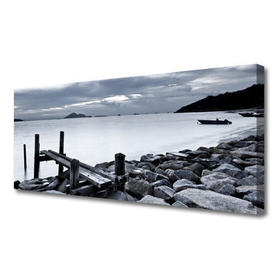 Tableaux sur toile Pierres de plage sur la mer paysage gris