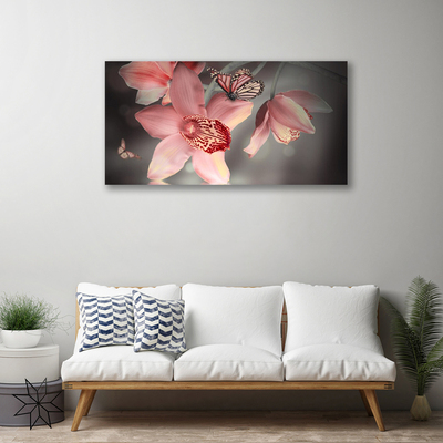 Tableaux sur toile Fleurs papillon floral rose gris