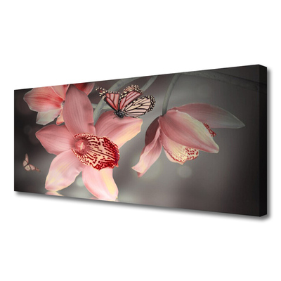 Tableaux sur toile Fleurs papillon floral rose gris