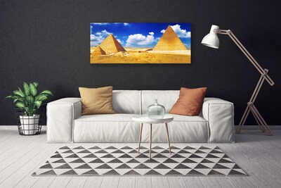 Tableaux sur toile Désert pyramides paysage jaune bleu