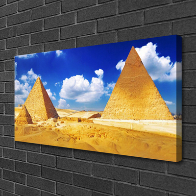 Tableaux sur toile Désert pyramides paysage jaune bleu
