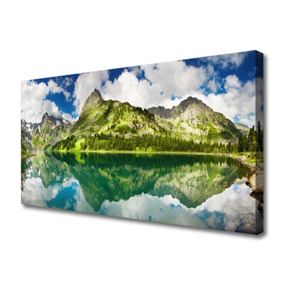 Tableaux sur toile Montagne lac paysage vert gris bleu