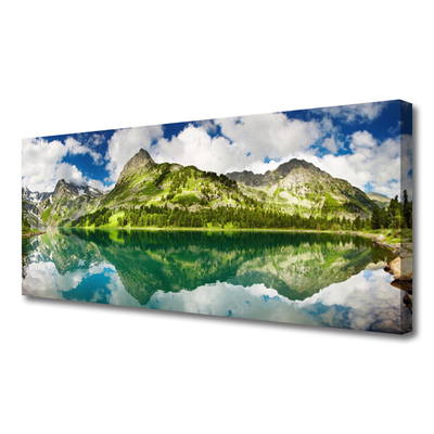 Tableaux sur toile Montagne lac paysage vert gris bleu
