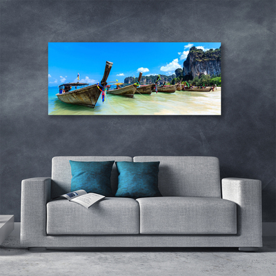 Tableaux sur toile Bateaux mer plage paysage bleu gris