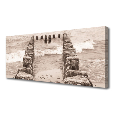 Tableaux sur toile Mer plage architecture sépia