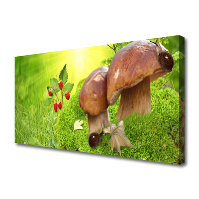 Tableaux sur toile Champignons herbe fraises des bois nature brun rouge vert