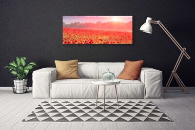 Tableaux sur toile Prairie fleurs nature rouge vert