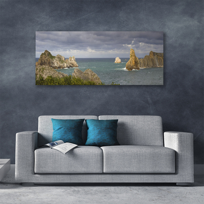 Tableaux sur toile Mer rochers paysage gris bleu vert