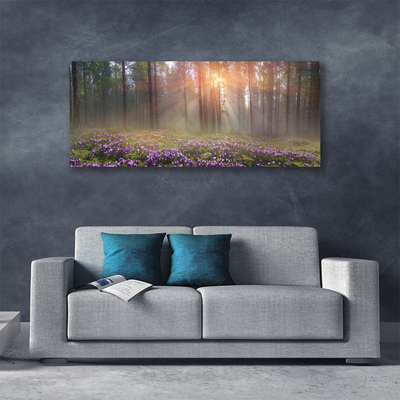 Tableaux sur toile Forêt fleurs nature rose vert brun