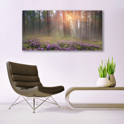 Tableaux sur toile Forêt fleurs nature rose vert brun