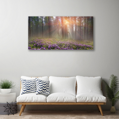 Tableaux sur toile Forêt fleurs nature rose vert brun