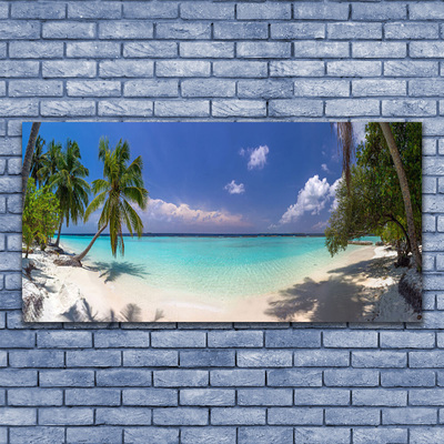 Tableaux sur toile Mer plage palmiers paysage blanc bleu vert brun