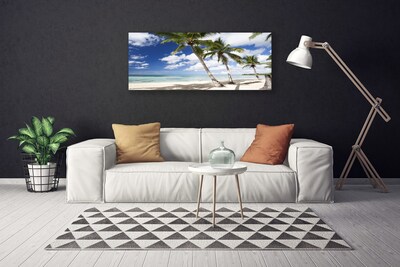 Tableaux sur toile Mer plage palmiers paysage bleu brun vert