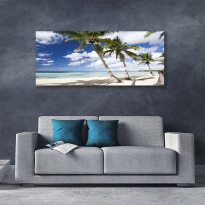 Tableaux sur toile Mer plage palmiers paysage bleu brun vert