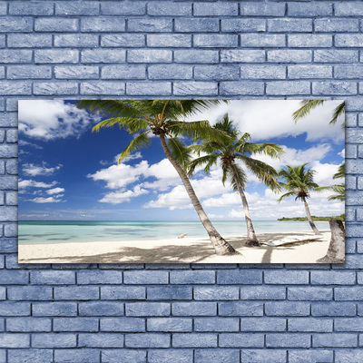 Tableaux sur toile Mer plage palmiers paysage bleu brun vert