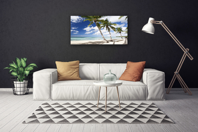 Tableaux sur toile Mer plage palmiers paysage bleu brun vert