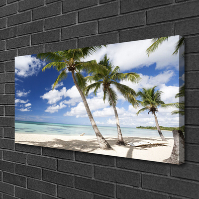 Tableaux sur toile Mer plage palmiers paysage bleu brun vert