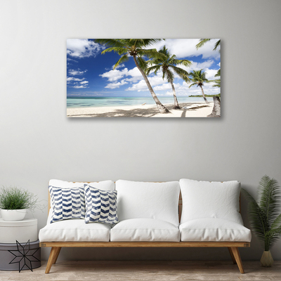 Tableaux sur toile Mer plage palmiers paysage bleu brun vert