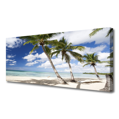 Tableaux sur toile Mer plage palmiers paysage bleu brun vert