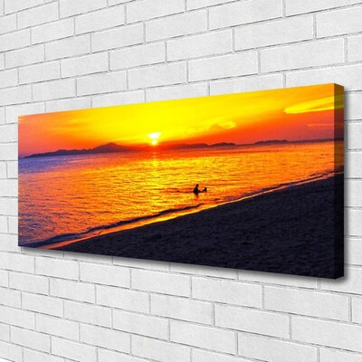 Tableaux sur toile Mer soleil plage paysage jaune gris violet