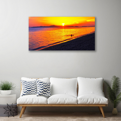 Tableaux sur toile Mer soleil plage paysage jaune gris violet