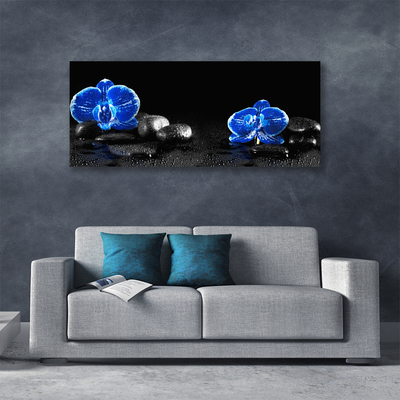 Tableaux sur toile Fleurs pierres floral bleu noir