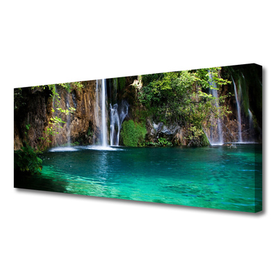 Tableaux sur toile Lac chute d'eau nature bleu vert