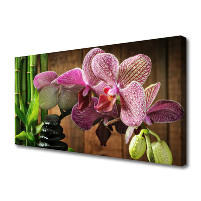 Tableaux sur toile Fleurs bambou pierres floral vert noir rose