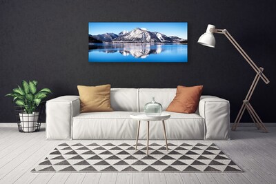 Tableaux sur toile Lac montagne paysage bleu gris blanc
