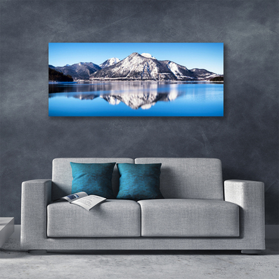 Tableaux sur toile Lac montagne paysage bleu gris blanc