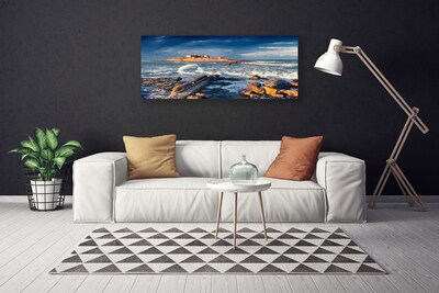 Tableaux sur toile Mer pierres paysage bleu jaune gris