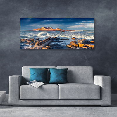 Tableaux sur toile Mer pierres paysage bleu jaune gris