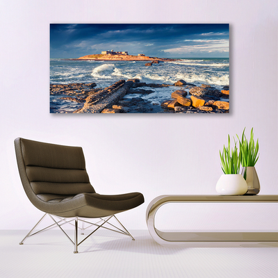 Tableaux sur toile Mer pierres paysage bleu jaune gris