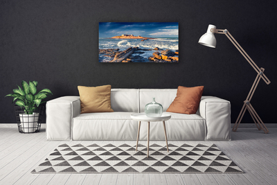 Tableaux sur toile Mer pierres paysage bleu jaune gris